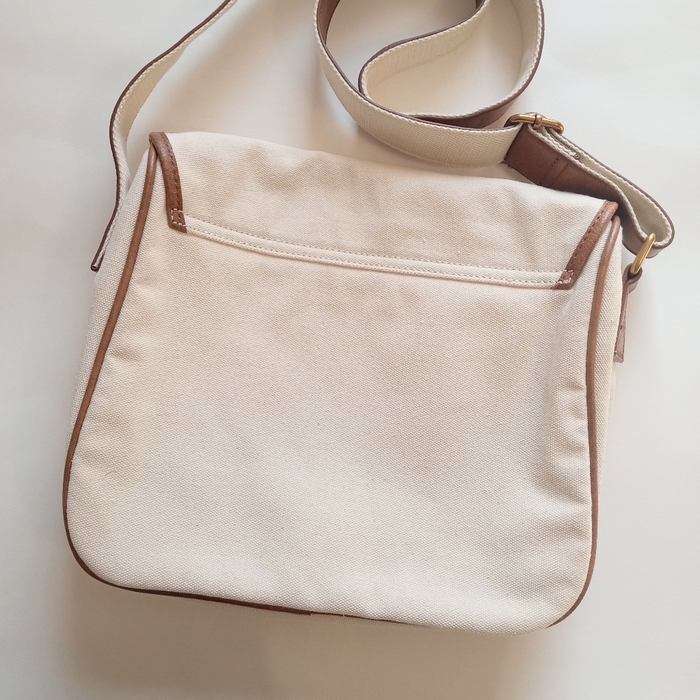 SOLD!Brandy Melville cow leather canvas brown cream shoulder messenger handbag - Picture 5 of 16